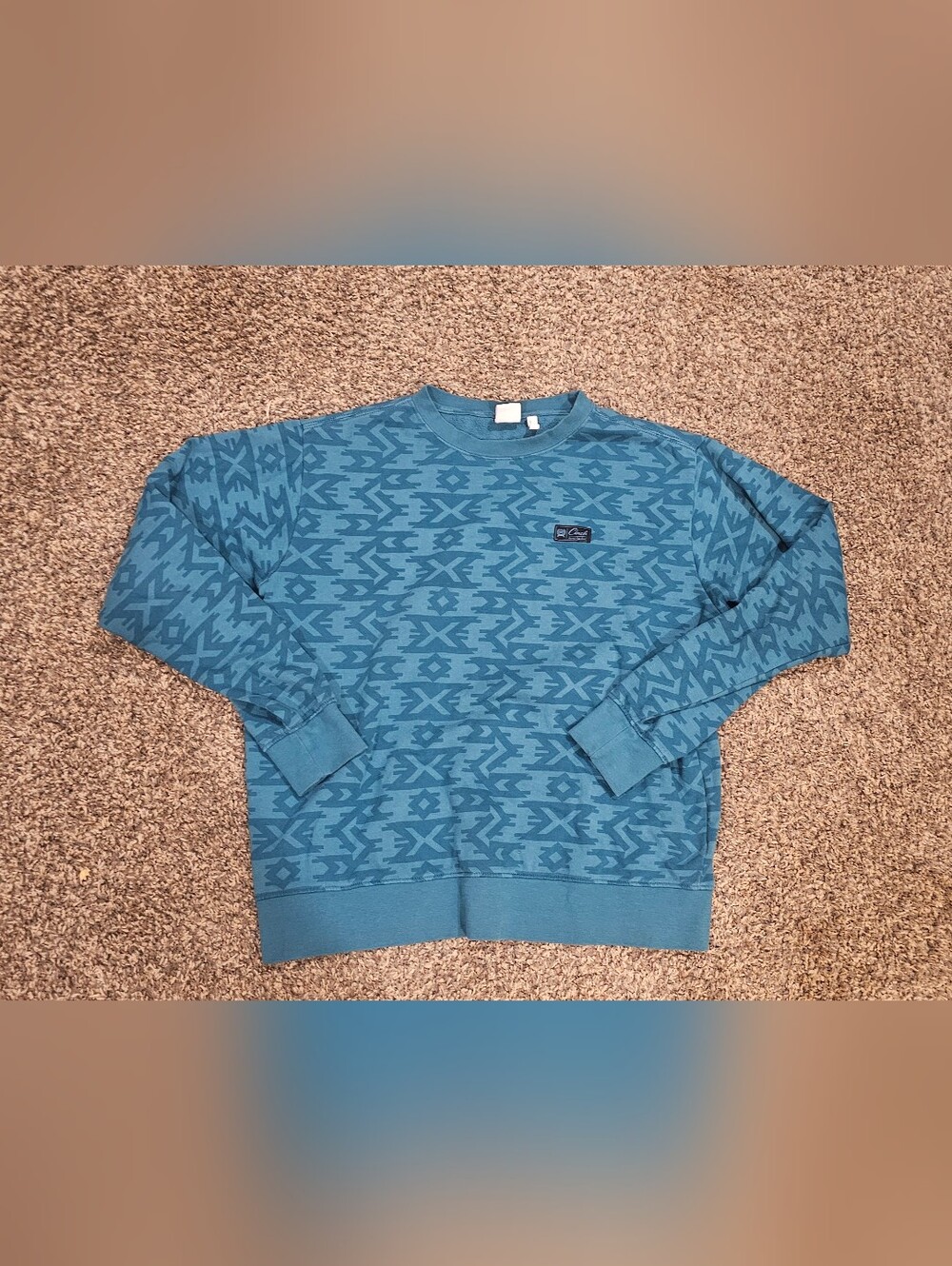 CINCH Mens Southwestern Aztec Print Pullover Crew Neck Sweatshirt Medium Teal